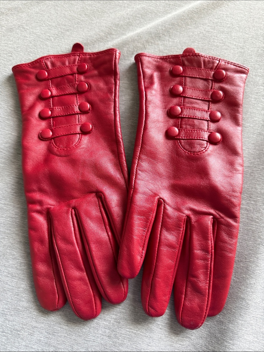 Carole Little Red Leather Button-Accent Gloves